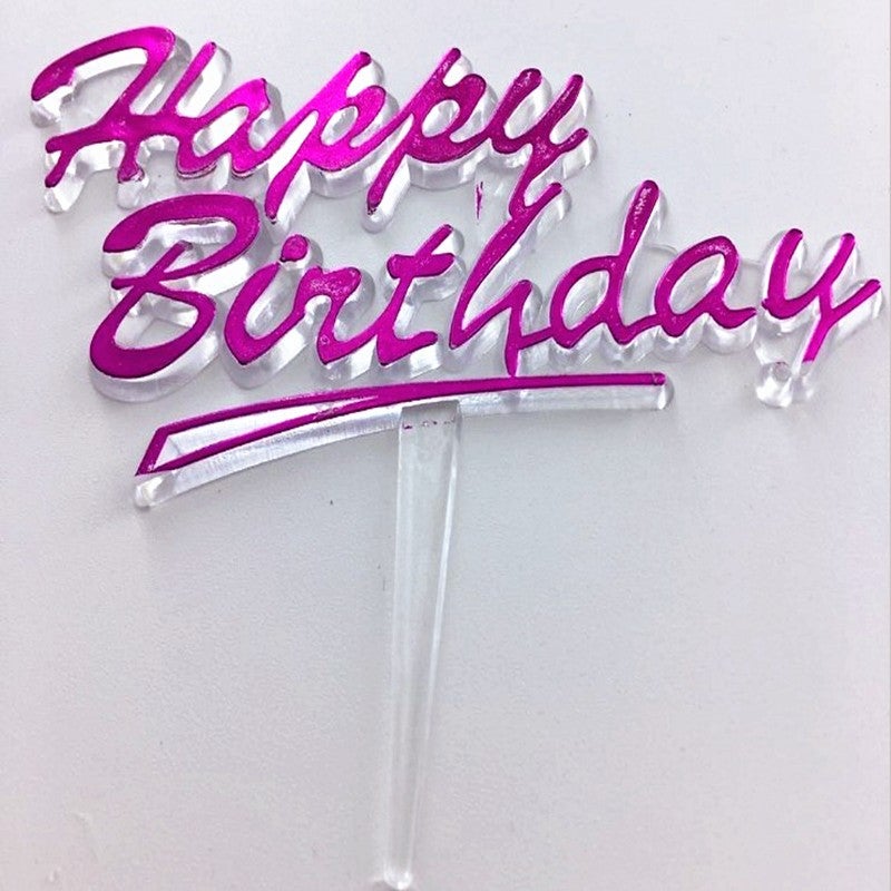 Golden Chinese And English Happy Birthday Card Cake Decoration Plug-In Card Plastic Small Insert 100/Bag - Image 3