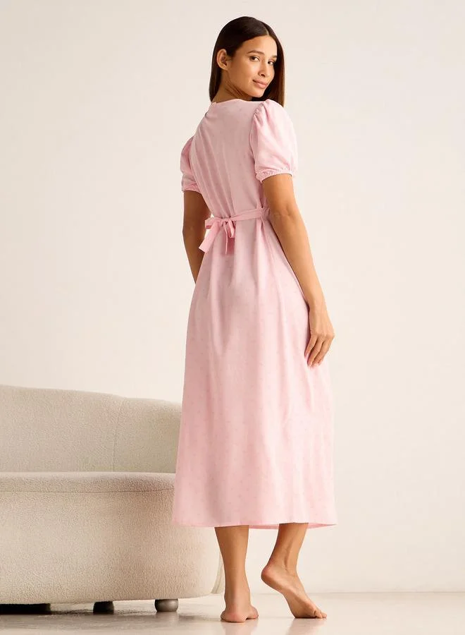 Splash FAV Maxi Night Gown Short Puff Sleeves Lace Trim