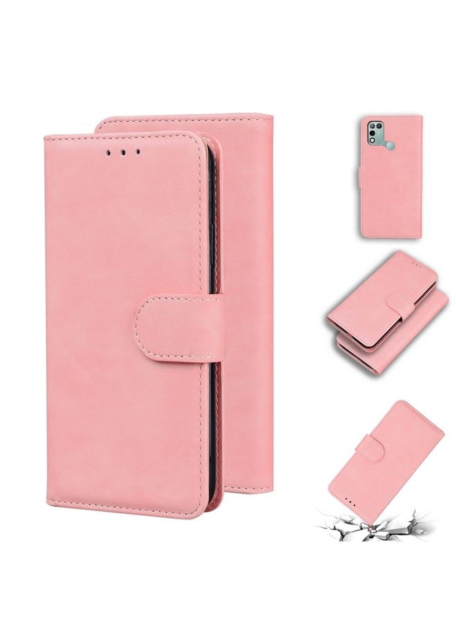 HuHa - Case Cover For For Infinix Hot 10 Play / Smart 5 (India) Skin Feel Pure Color Flip Leather Phone Case(Pink) - Image 1