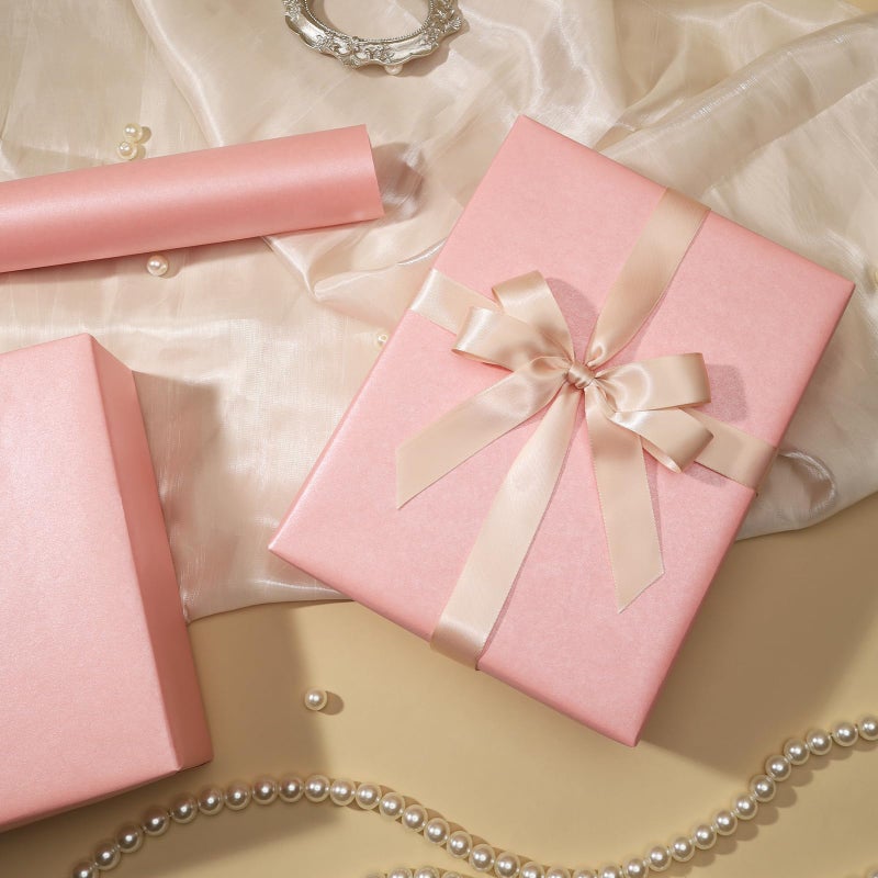 LaRibbons Pink Wrapping Paper, Mini Roll-17 Inch x 33 Feet, Solid Color Pearly-Lustre Gift Wrapping Paper Rolls for Wedding, Valentine's Day, Birthday, Bridal Shower - Image 3