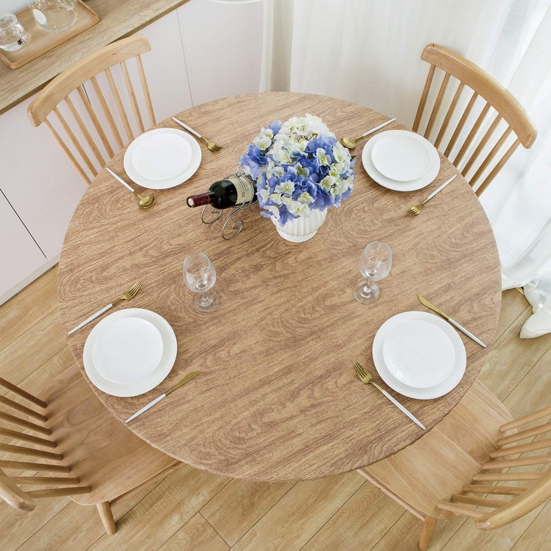 NLMUVW Round Fitted Vinyl Tablecloth with Elastic Edge 100 Waterproof Oil Proof PVC Table Cloth Wipe Clean Table Cover for Indoor and Outdoor Wood 45 56
