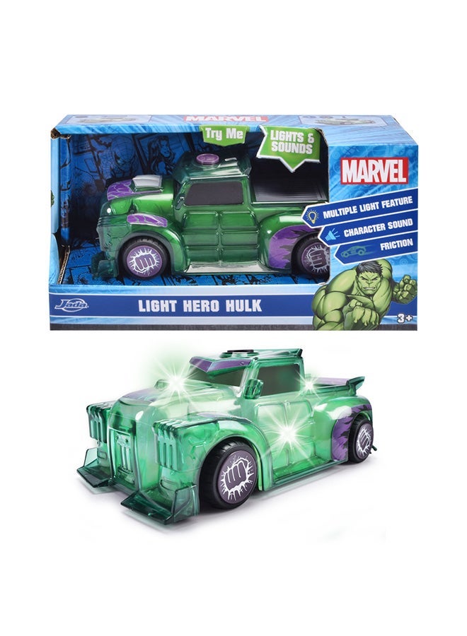 Jada Toys Marvel Light Hero Hulk Car (15 cm) - Superhero Toy Car from 3 Years with Friction and Cool Light & Sound Effects, Car Toy for Children, Includes Batteries - Image 1