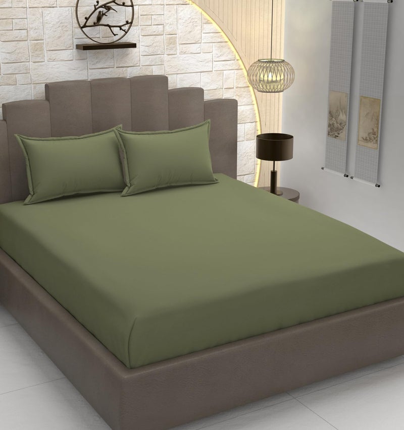 TIB® Glace Cotton King Size Elastic Bedsheet with 2 Pillow Covers, 140 GSM, 72x78x8 Inches. (Dark Green) - Image 1