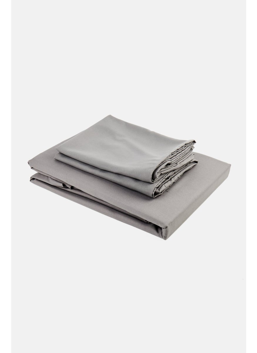 Cotton home 3 Pieces Plain Fitted Sheet With Pillow Case, Dark Grey  - Image 1