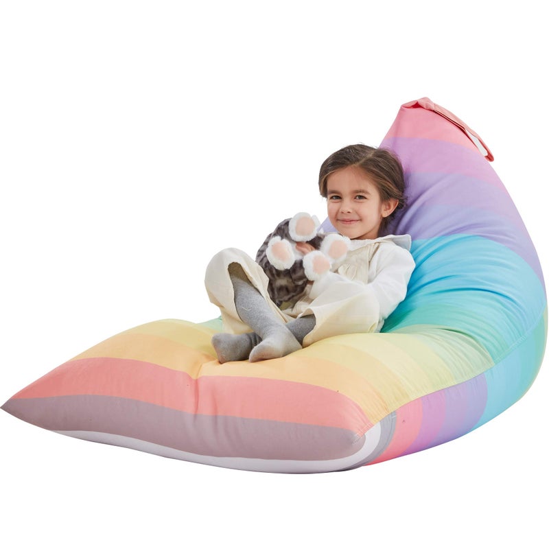 Nobildonna Nobildonna Stuffed Animal Storage Bean Bag Chair Cover for Kids Teens No Filler 250L Washable Large Beanbag Cover for Kids Room Organizing Plush Toys or Home Living Room TextileRainbow  - Image 1