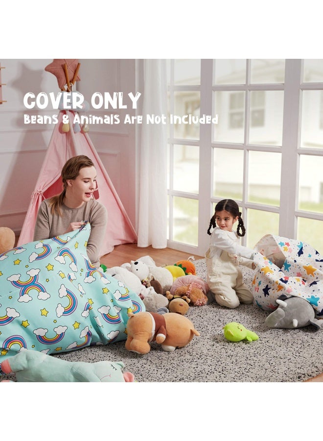 Nobildonna Nobildonna Stuffed Animal Storage Bean Bag Chair Cover for Kids Teens No Filler 250L Washable Large Beanbag Cover for Kids Room Organizing Plush Toys or Home Living Room TextileRainbow  - Image 2