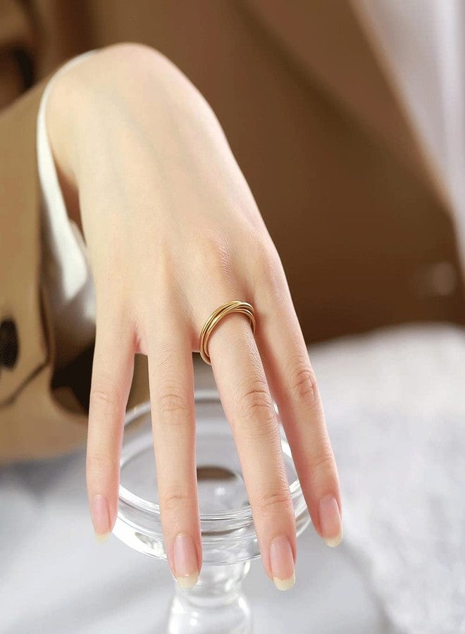 VQYSKO Triple Interlocked Rolling Ring for Women-Stainless Steel Stacking Cross Rings in Silver/Gold/Rose gold Minimalist Promise Ring for Love/Engagement/Wedding, Size 4-12 (Gold, 7) - Image 3