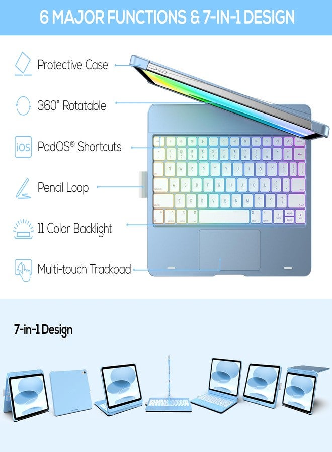 typecase جراب Typecase Touch لجهاز iPad من الجيل العاشر مع لوحة مفاتيح (10.9 بوصة، 2022)، لوحة تتبع متعددة اللمس، إضاءة خلفية بـ 10 ألوان، قابل للدوران 360 درجة، رفيع وخفيف لجهاز Apple iPad من الجيل العاشر 10.9 بوصة (أزرق سماوي) - Image 4