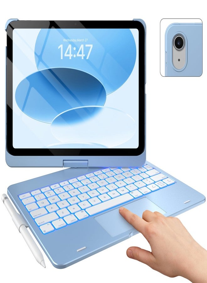 typecase جراب Typecase Touch لجهاز iPad من الجيل العاشر مع لوحة مفاتيح (10.9 بوصة، 2022)، لوحة تتبع متعددة اللمس، إضاءة خلفية بـ 10 ألوان، قابل للدوران 360 درجة، رفيع وخفيف لجهاز Apple iPad من الجيل العاشر 10.9 بوصة (أزرق سماوي) - Image 1