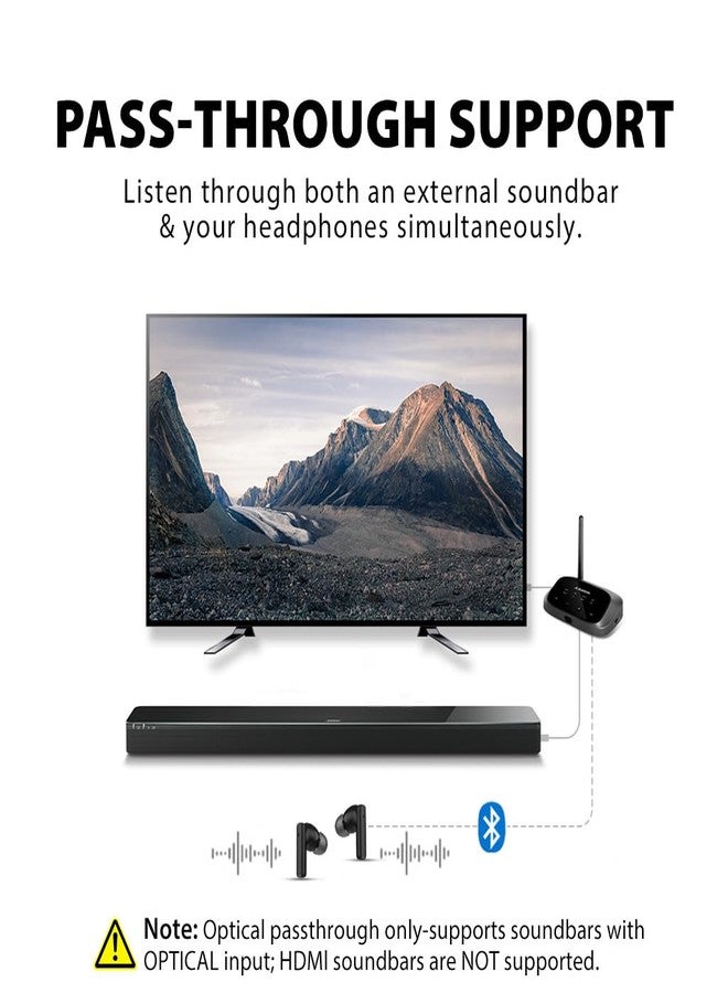 Avantree Oasis Plus 2 – Bluetooth Transmitter for TV with Remote Volume Control, Supports Two Headphones, aptX-Adaptive, Soundbar Passthrough, for Optical or AUX TVs - Image 5