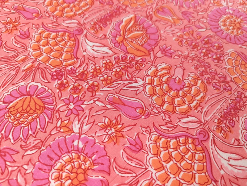 AVKA Studio Hand Block Print Fabric by The Yard - PRECUT 3 Yard 42 Inch Width - 100% Cotton Material - Pink Floral Pattern - Light Weight Indian Cloth for Making Summer Dress Tops Indian Fabric etc - Image 4
