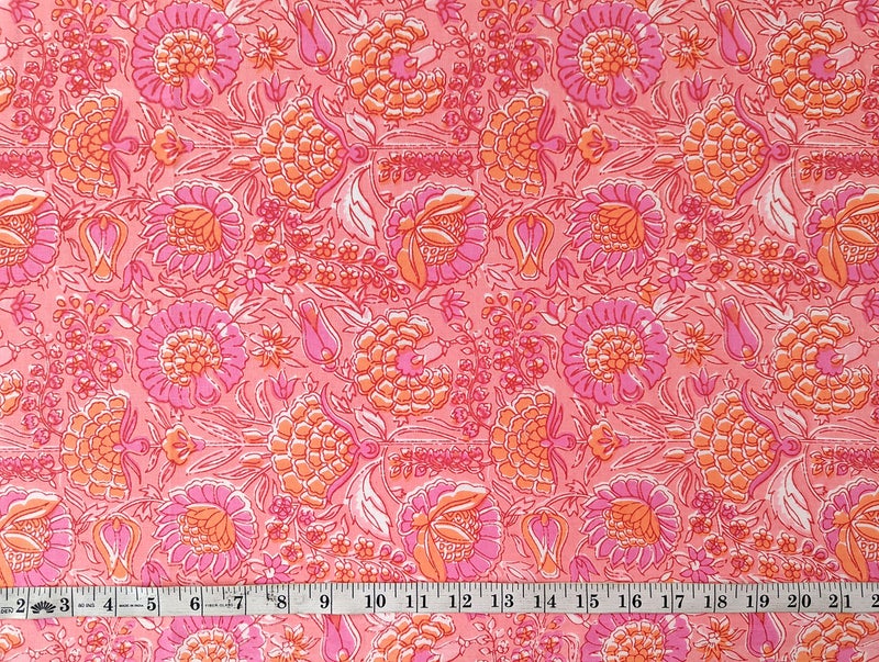 AVKA Studio Hand Block Print Fabric by The Yard - PRECUT 3 Yard 42 Inch Width - 100% Cotton Material - Pink Floral Pattern - Light Weight Indian Cloth for Making Summer Dress Tops Indian Fabric etc - Image 5