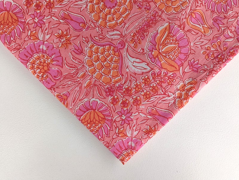 AVKA Studio Hand Block Print Fabric by The Yard - PRECUT 3 Yard 42 Inch Width - 100% Cotton Material - Pink Floral Pattern - Light Weight Indian Cloth for Making Summer Dress Tops Indian Fabric etc - Image 3