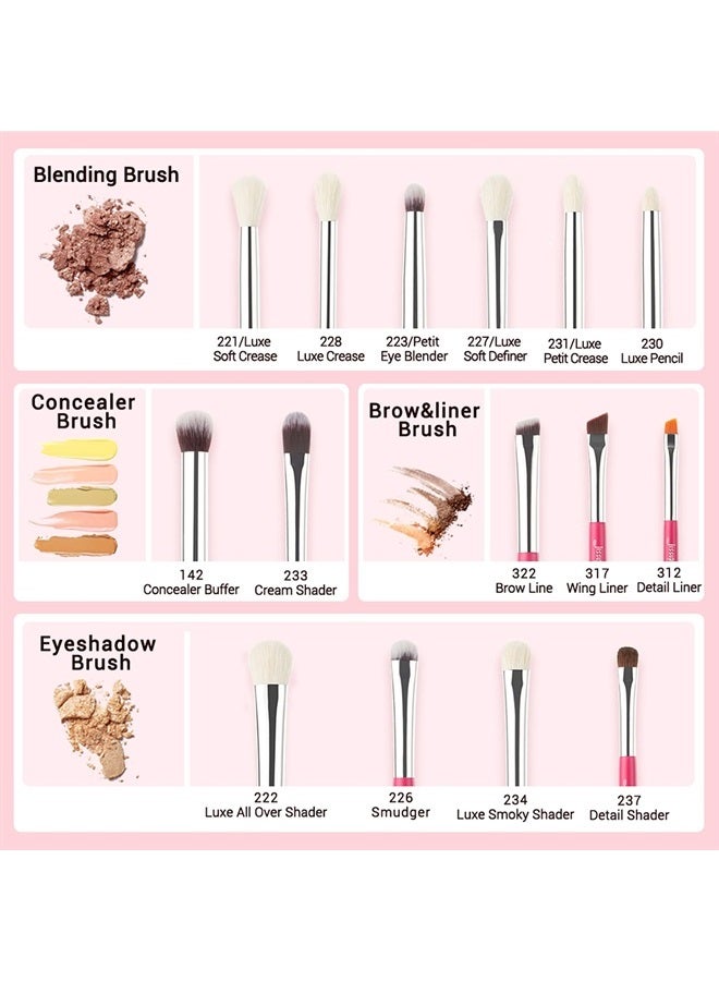 Jessup Professional Natural-Synthetic Eye Makeup Brushes Set 15pcs for Eyeshadow Blending Concealer Eyeliner Eyebrow, Rose Carmine/Silver T197 - Image 2