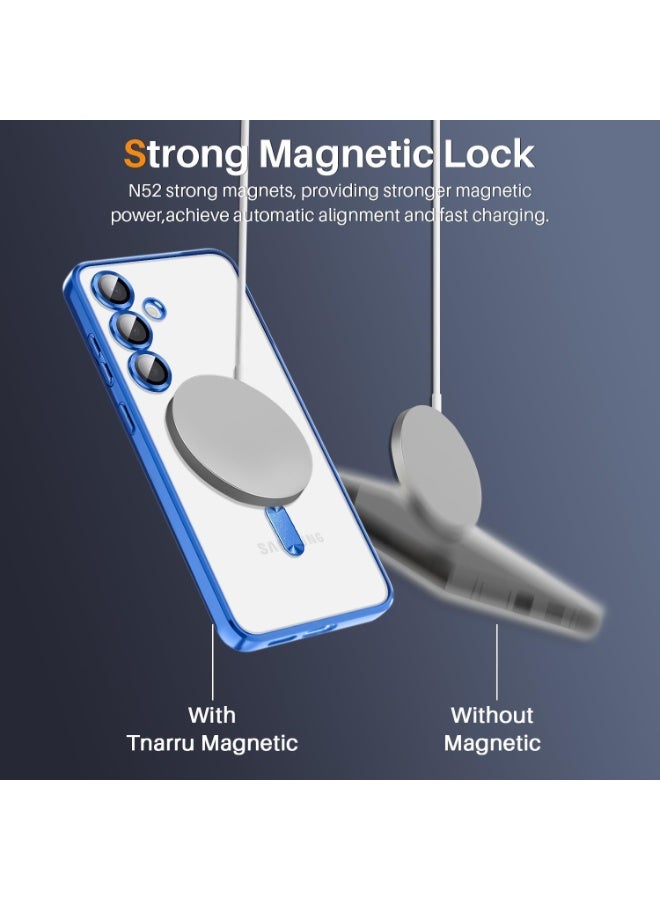 Electroplated Case For Samsung Galaxy A15 Camera Lens Full Protection Compatible with MagSafe Wireless Charging, Shockproof Soft TPU Phone Magnetic Cover (Blue) - Image 3