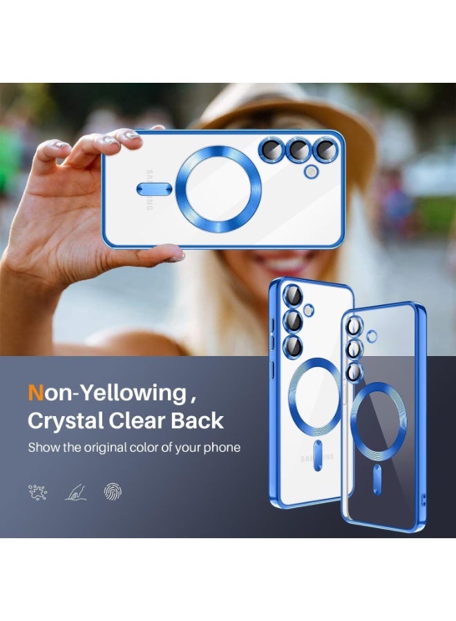 Electroplated Case For Samsung Galaxy A15 Camera Lens Full Protection Compatible with MagSafe Wireless Charging, Shockproof Soft TPU Phone Magnetic Cover (Blue) - Image 2