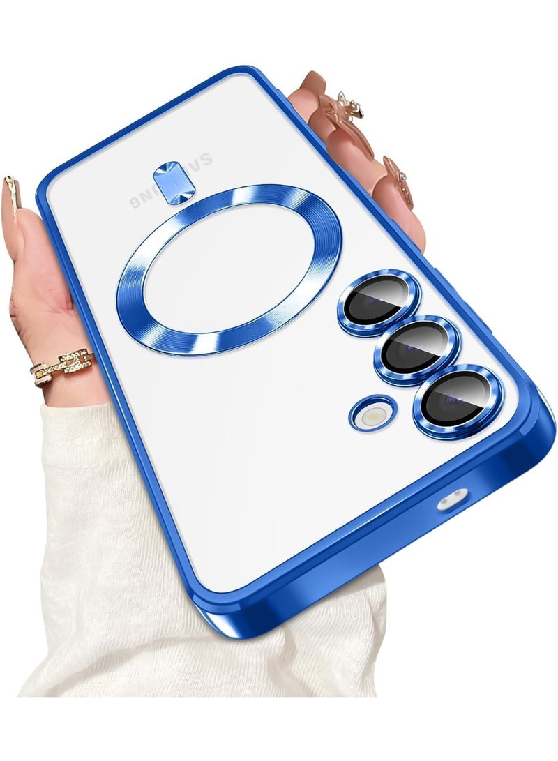 Electroplated Case For Samsung Galaxy A15 Camera Lens Full Protection Compatible with MagSafe Wireless Charging, Shockproof Soft TPU Phone Magnetic Cover (Blue) - Image 5