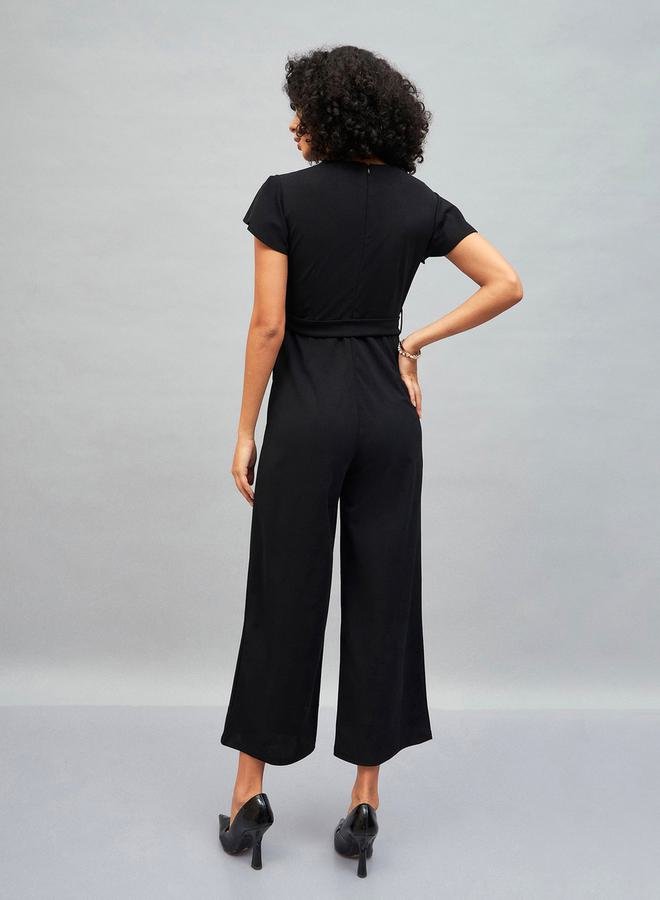 SASSAFRAS Solid Belted Jumpsuit with Short Sleeves by Styli  - Image 4