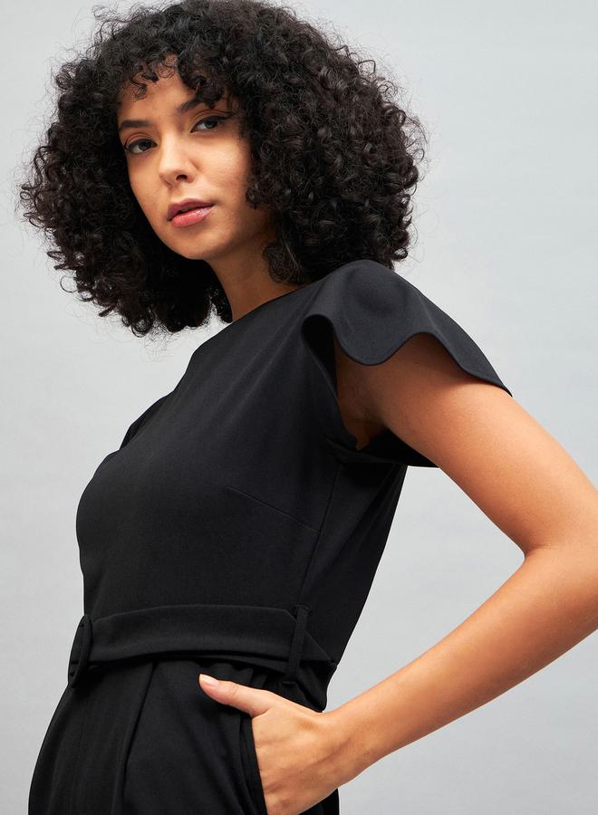SASSAFRAS Solid Belted Jumpsuit with Short Sleeves by Styli  - Image 3