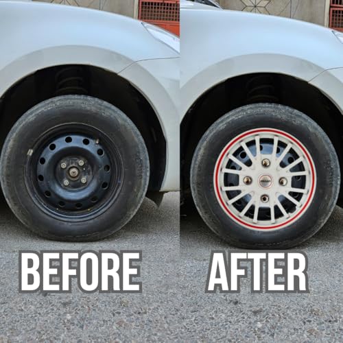 Prigan Wheel Cover for Maruti 800 12 Inch White Red Wheel Cap (Available in 12,13,14 Inch) (Set of 4 Pcs) (Press Fitting) Model- Power GT White Red-12 - Image 3
