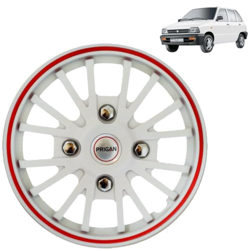 Prigan Wheel Cover for Maruti 800 12 Inch White Red Wheel Cap (Available in 12,13,14 Inch) (Set of 4 Pcs) (Press Fitting) Model- Power GT White Red-12 - Image 1