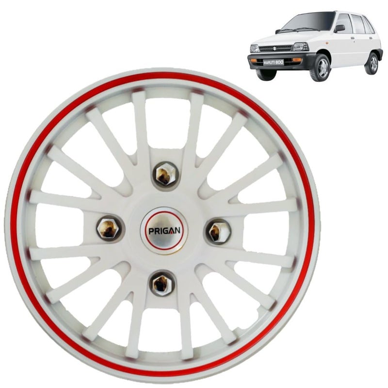 Prigan Wheel Cover for Maruti 800 12 Inch White Red Wheel Cap (Available in 12,13,14 Inch) (Set of 4 Pcs) (Press Fitting) Model- Power GT White Red-12 - Image 5