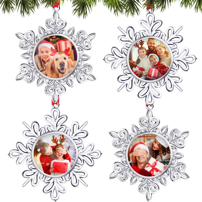 jetec Metal Christmas Tree Frames  Snowflake Hanging Keepsakes with Photo Frame Insert for Xmas4 Pieces