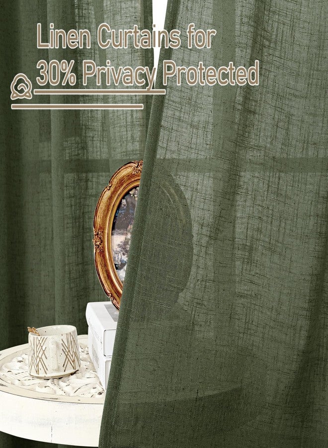 LAMIT Olive Green Linen Curtains 63 Inch for Bedroom, Light Filtering Neutral Semi Sheer Window Curtains Back Tab and Rod Pocket Christmas Panels, 2 Panels, 52 x 63 Inch - Image 5