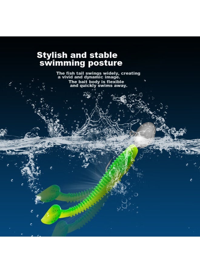 King Lure King Soft Bait Root Fishing Worm T-tail Micro Lead Head Hook Set For River Channel, Bridge Hole, And Sea Fishing Black Head Yellow Croaker - Image 3