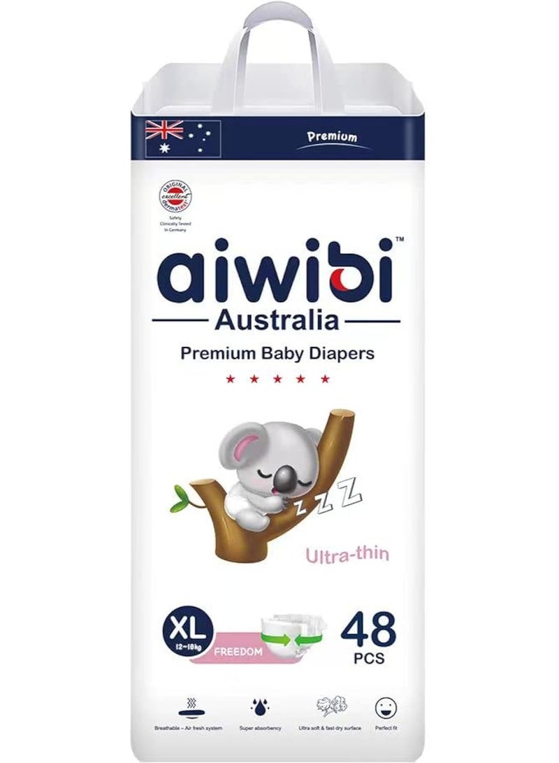 أيويبي حفاضات أيويبي، سلسلة حفاضات خفيفة فاخرة، فائقة النعومة والامتصاص، مضادة للحساسية ومضادة للتسرب (مقاس كبير جدًا، 48 قطعة)