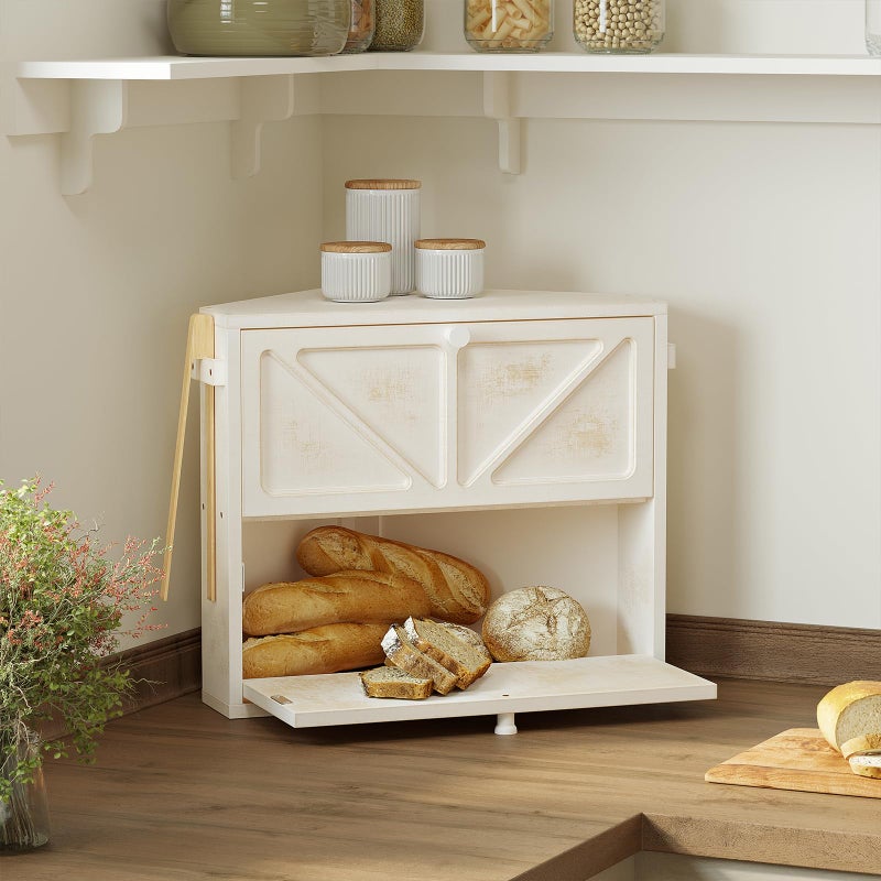 WOWLIVE Vintage Corner Bread Box for Kitchen Counter, Double-Layer Bamboo Bread Storage Bin, Large Capacity Rustic Farmhouse Bread Holder, Breadbox Organizer for Cabinet (White, Medium) - Image 2