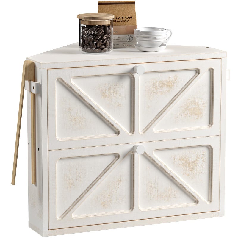 WOWLIVE Vintage Corner Bread Box for Kitchen Counter, Double-Layer Bamboo Bread Storage Bin, Large Capacity Rustic Farmhouse Bread Holder, Breadbox Organizer for Cabinet (White, Medium) - Image 1