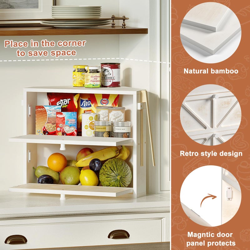 WOWLIVE Vintage Corner Bread Box for Kitchen Counter, Double-Layer Bamboo Bread Storage Bin, Large Capacity Rustic Farmhouse Bread Holder, Breadbox Organizer for Cabinet (White, Medium) - Image 4