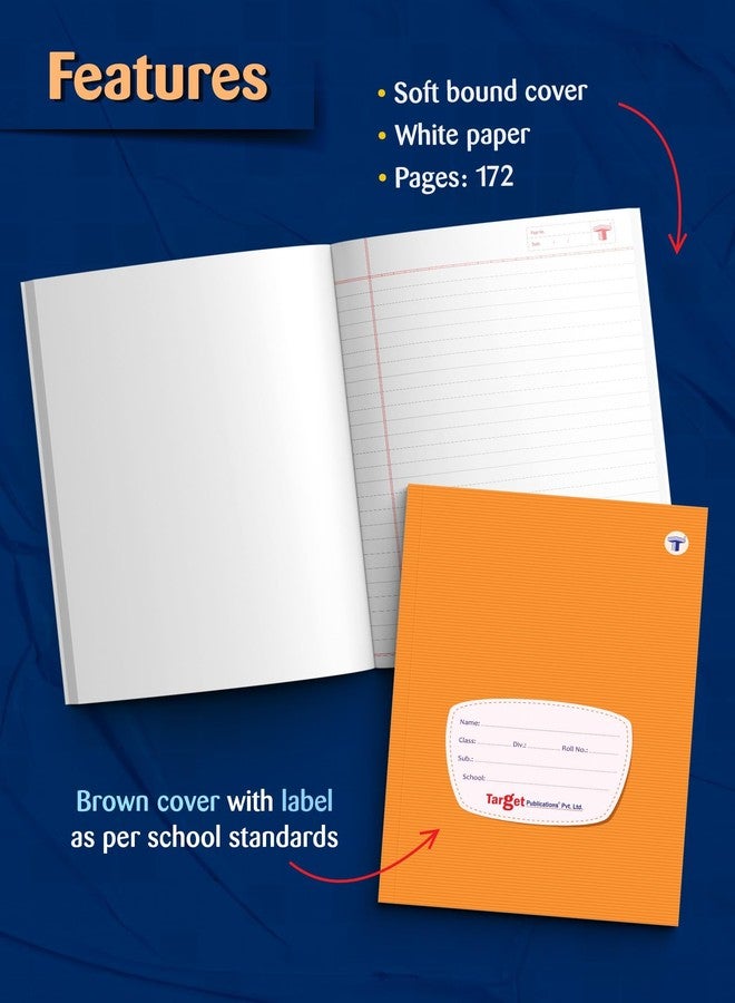 TARGET PUBLICATIONS Small One Side Ruled & One Side Blank/Unruled Notebooks | 172 Pages A5 Size | Soft Brown Cover | 18 cm x 24 cm Approx | Pack of 8 Books | GSM 57 - Image 2
