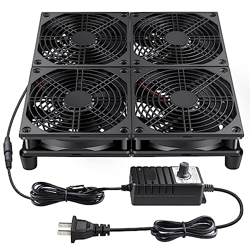 Wathai 120mm x 4 Router TV Box Fan 110v - 240v Big Airflow with Speed Control for DIY Gaming Consoles, Amplifiers, Xbox, Laptop Stand, Mining Machines Devices Cooling - Image 1