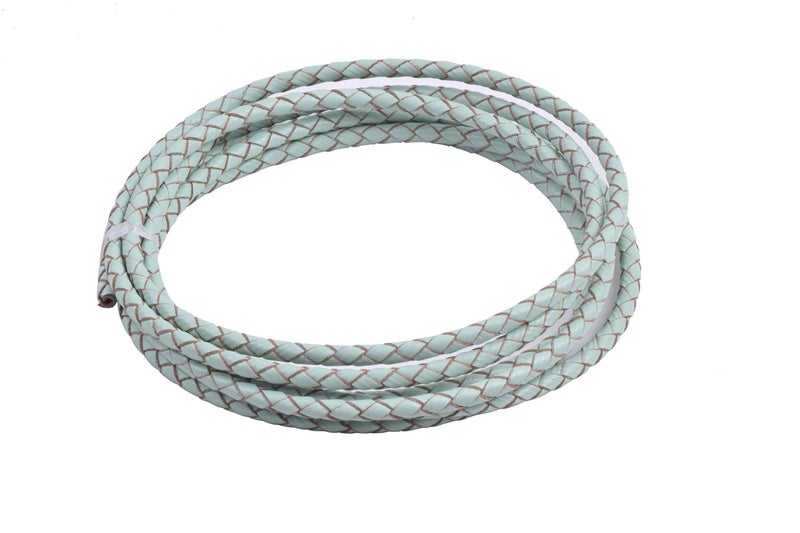 KONMAY 2 Yards 40mm Aqua Round Geneuine Braided Leather Cord Bolo Leather Cord