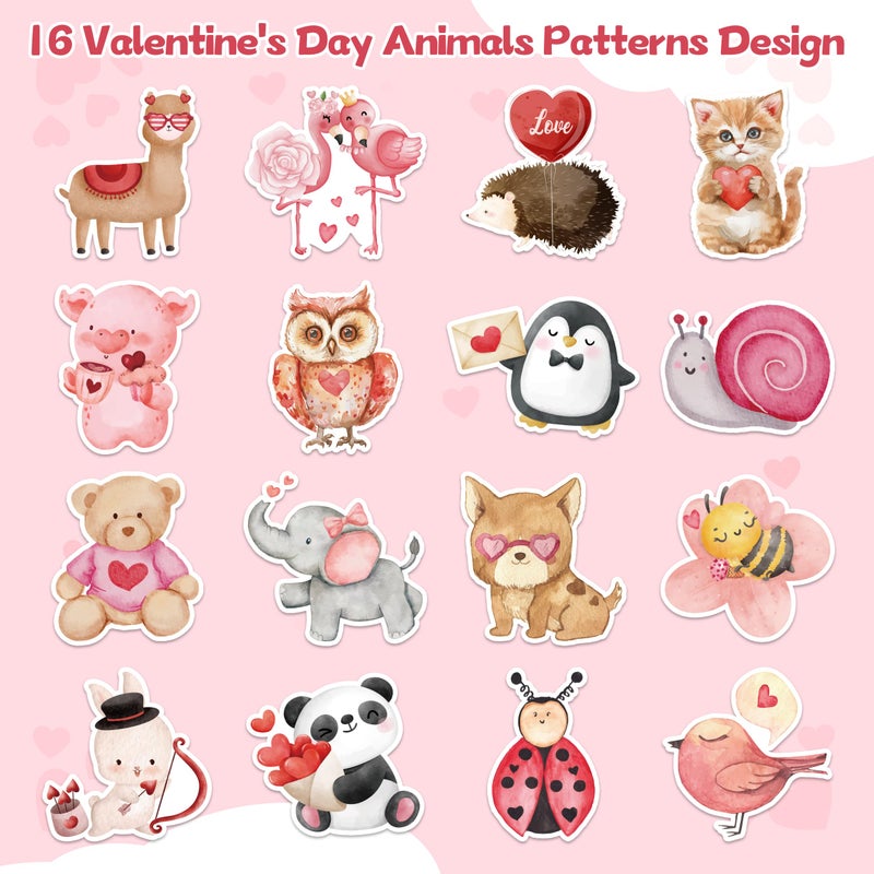 OSNIE Valentines Animal Stickers Roll - 1000Pcs in 2 Rolls Valentine's Day Watercolor Cute Animal Sticker Love Envelope Seals Vinyl Sticker Decor Gift for Kids Classroom Water Bottle Laptop Window - Image 3