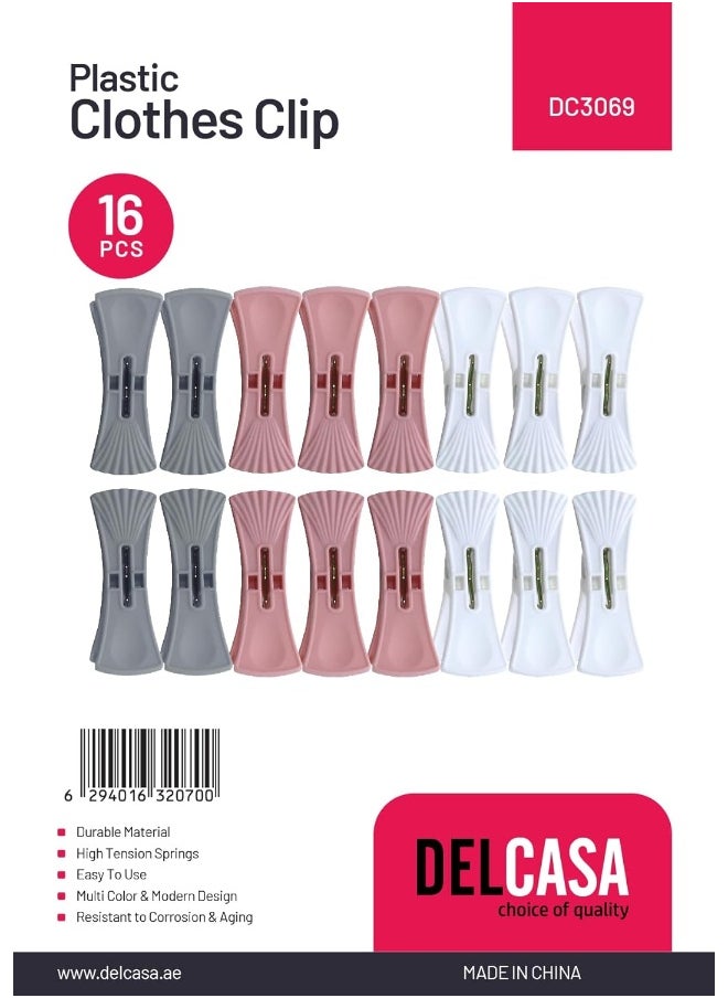 DELCASA Delcasa Plastic Cloth Clips 16-Pieces Set, 23 cm x 13 cm x 4 cm Size, Multicolor  - Image 1