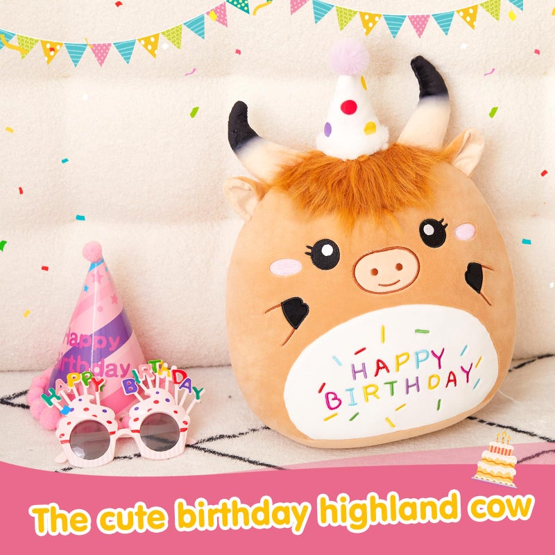 CozyWorld وسادة دمية بقرة هايلاند اسكتلندية سعيدة بعيد الميلاد 12 إنش من كوزي وورلد - Image 2