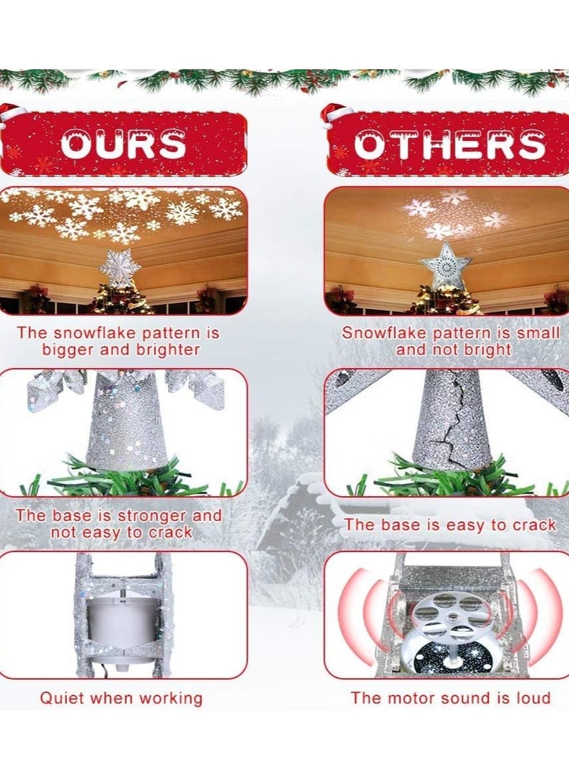 TAPIT - Christmas Tree Topper Lighted with Built-in Led Rotating Snowflake Projector Lights 9.6” Hollowed Tree Topper with Sliver Spangles Plug In for Indoor Home Xmas New Year Party Tree Decor - Image 1