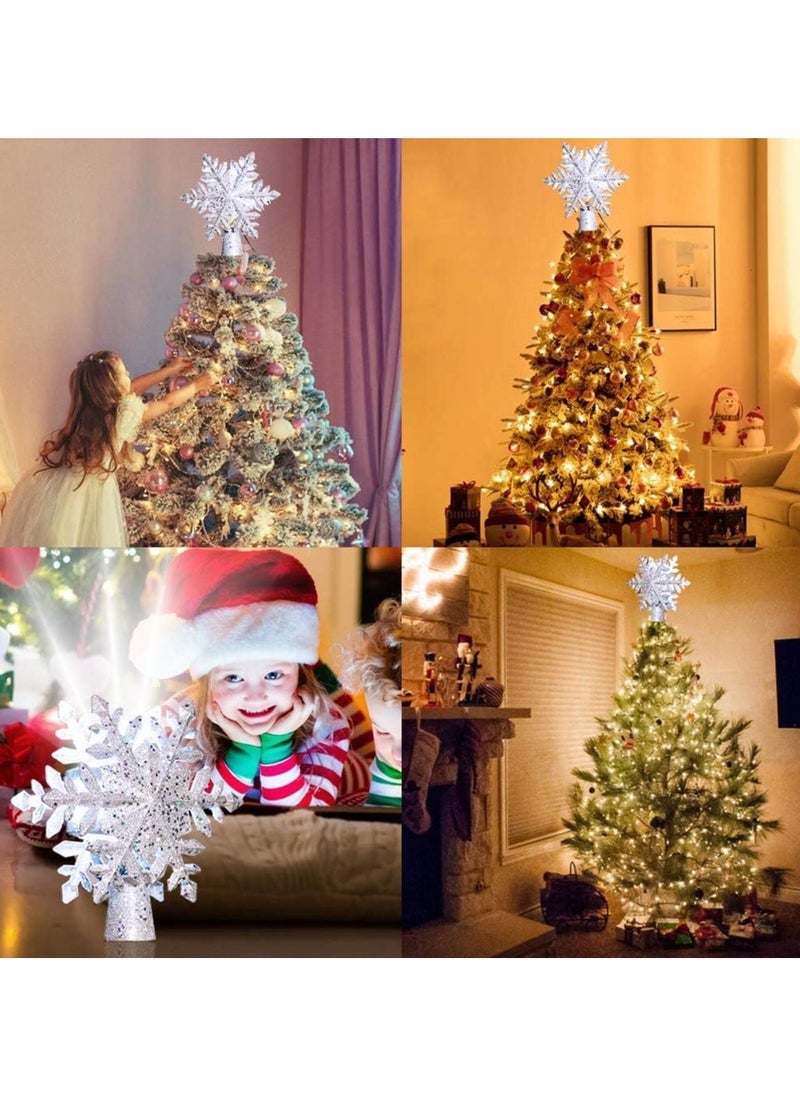 TAPIT - Christmas Tree Topper Lighted with Built-in Led Rotating Snowflake Projector Lights 9.6” Hollowed Tree Topper with Sliver Spangles Plug In for Indoor Home Xmas New Year Party Tree Decor - Image 1