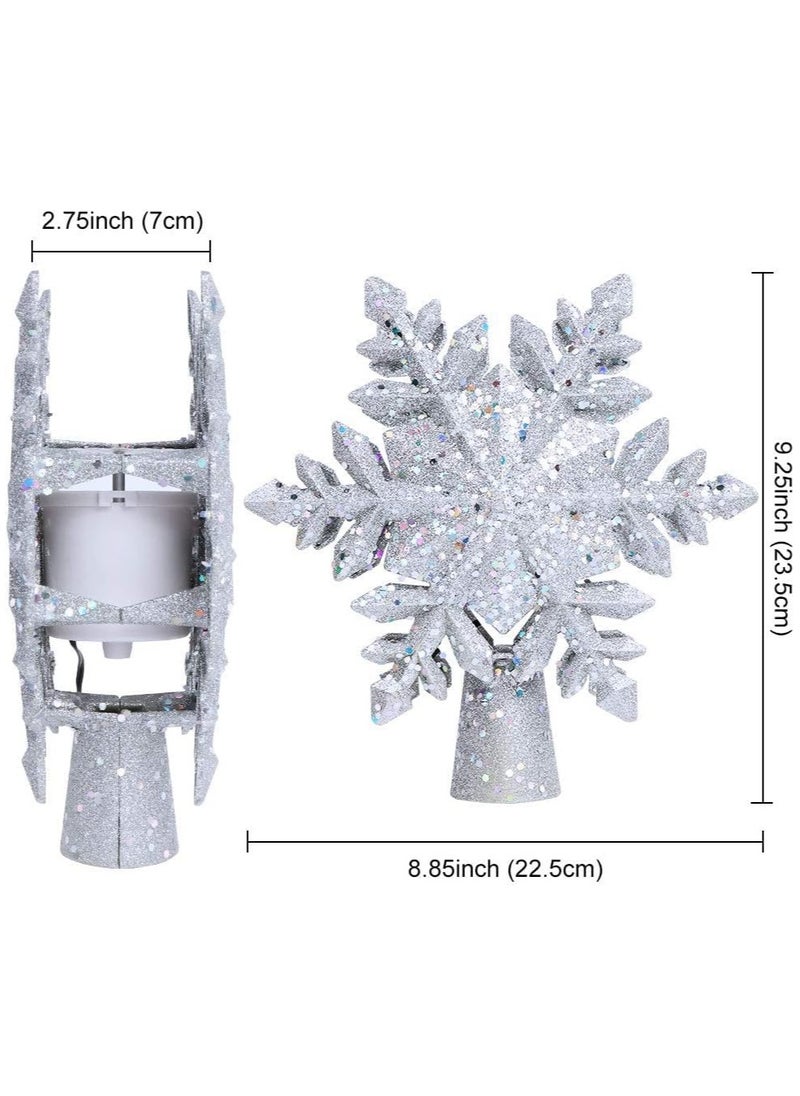 TAPIT - Christmas Tree Topper Lighted with Built-in Led Rotating Snowflake Projector Lights 9.6” Hollowed Tree Topper with Sliver Spangles Plug In for Indoor Home Xmas New Year Party Tree Decor - Image 1