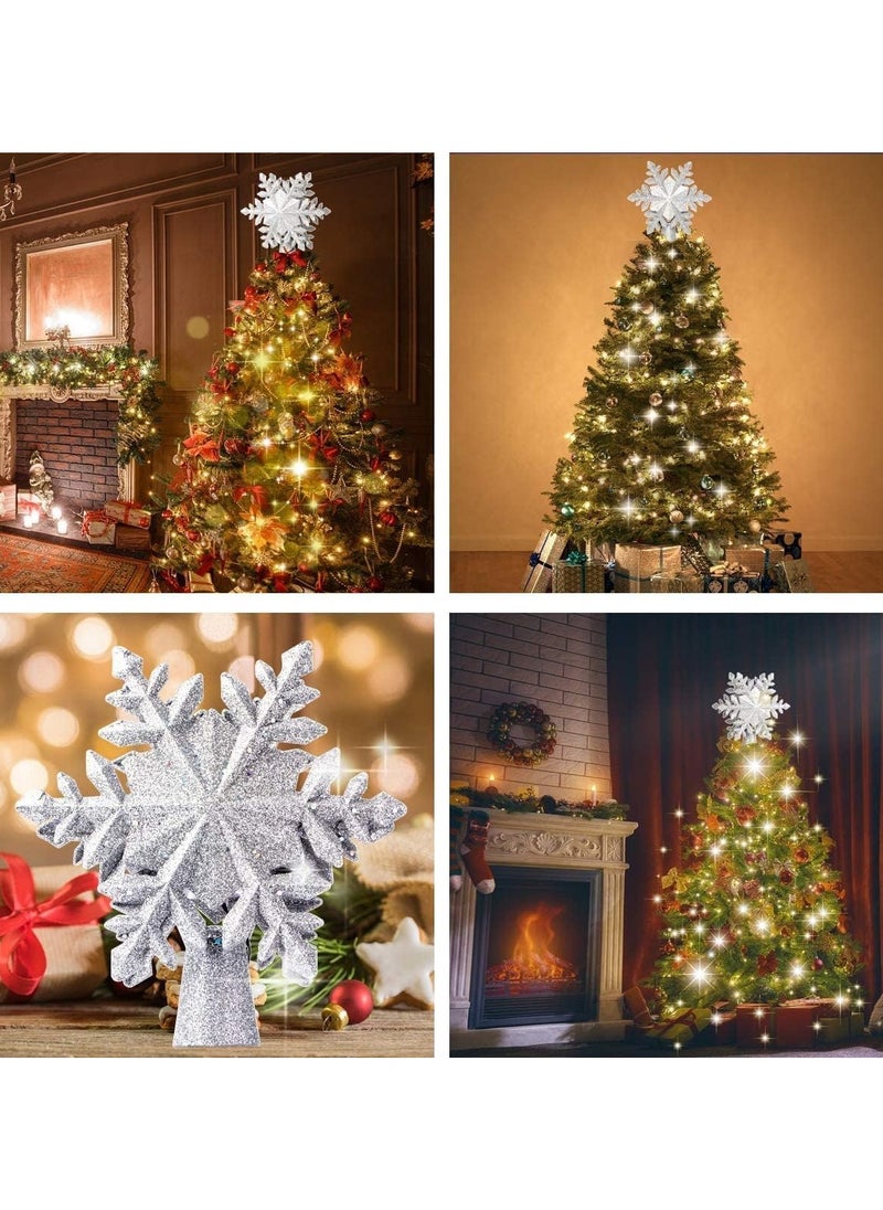TAPIT - Christmas Tree Topper Lighted with Built-in Led Rotating Snowflake Projector Lights 9.6” Hollowed Tree Topper with Sliver Spangles Plug In for Indoor Home Xmas New Year Party Tree Decor - Image 1