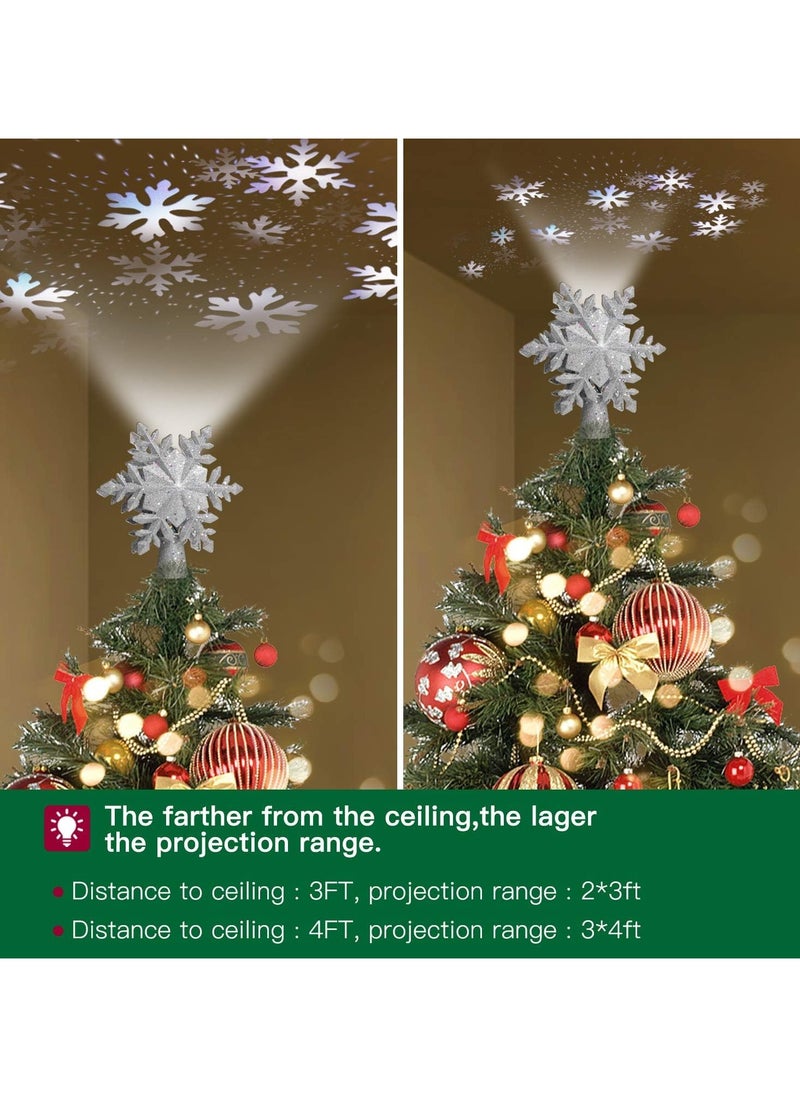 TAPIT - Christmas Tree Topper Lighted with Built-in Led Rotating Snowflake Projector Lights 9.6” Hollowed Tree Topper with Sliver Spangles Plug In for Indoor Home Xmas New Year Party Tree Decor - Image 1