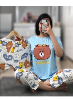 Women’s Pajama Set  ManIkan Bears Print with Wide Pants & Hot Shorts