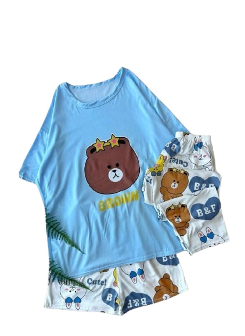 MANIKAN - Women’s Pajama Set  ManIkan Bears Print with Wide Pants & Hot Shorts - Image 1