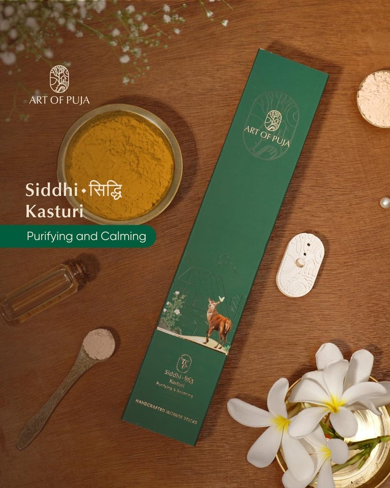 ART OF PUJA Kasturi (Musk) Handcrafted Incense– 30 Agarbatti Stick | 1 Hr Burning Time, 2+ Hr Retention| Rich Aroma, Low Smoke | Free Agarbatti Stand | Incense Sticks for Home - Image 2