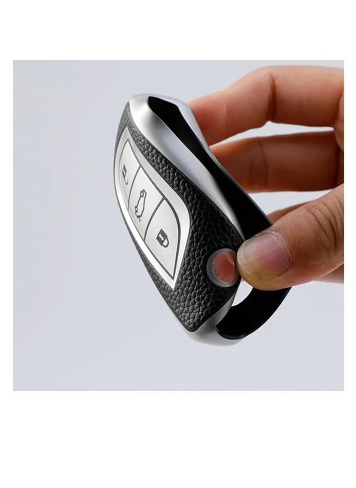 OUYoo - OUYoo TPU Case Key Fob Cover For Toyota C-HR Camry Corolla Fortuner Highlander Levin RAV4 LE Sequoia Sienna Tacoma Tundra Yaris Car Key Shells，Metal fidget spinner key chain,UAE flag key chain（Silver） - Image 1