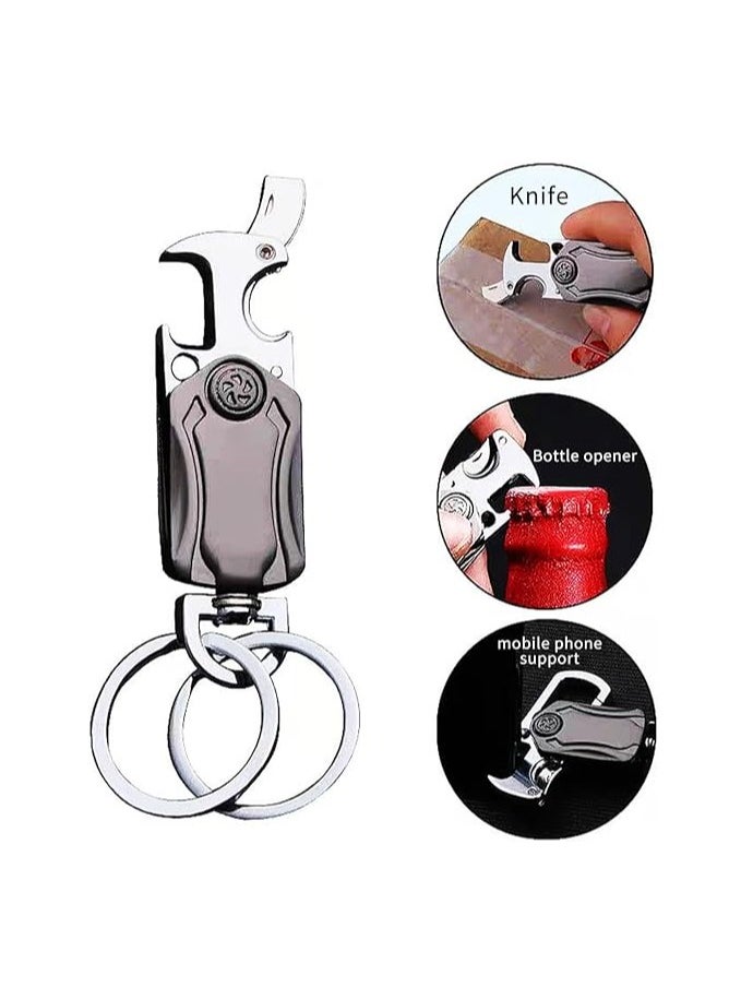 OUYoo - OUYoo TPU Case Key Fob Cover For Toyota C-HR Camry Corolla Fortuner Highlander Levin RAV4 LE Sequoia Sienna Tacoma Tundra Yaris Car Key Shells，Metal fidget spinner key chain,UAE flag key chain（Silver） - Image 1