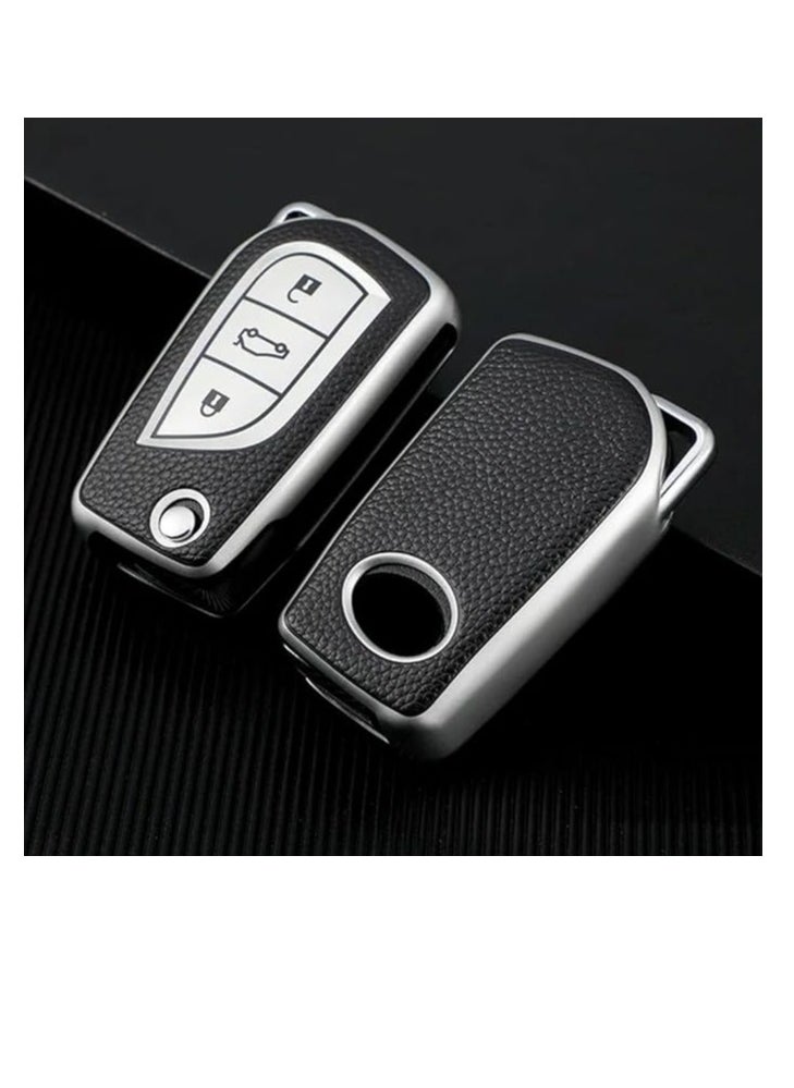 OUYoo - OUYoo TPU Case Key Fob Cover For Toyota C-HR Camry Corolla Fortuner Highlander Levin RAV4 LE Sequoia Sienna Tacoma Tundra Yaris Car Key Shells，Metal fidget spinner key chain,UAE flag key chain（Silver） - Image 1